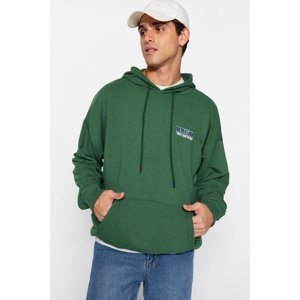 Trendyol Green Men's Oversize/Wide Cut Hooded Rock Music Printed Thick Sweatshirt