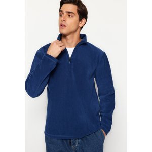 Trendyol Men's Indigo Regular/Real Fit High Neck Zippered Fleece Warm Sweatshirt