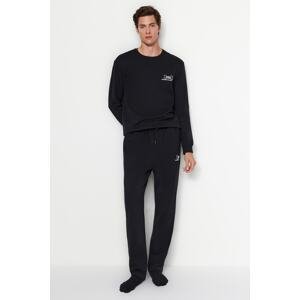 Trendyol Men's Black Regular/Normal Fit Minimal Fluffy Text Print Inner Fleece Sweatpants