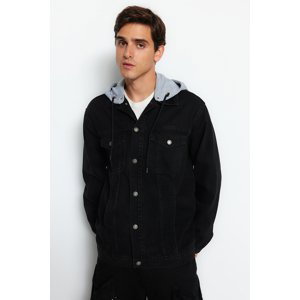 Trendyol Men's Black Regular Fit Knitted Denim Jacket with a Hood