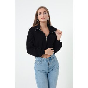 Lafaba Women's Black Zippered Crop Sweater