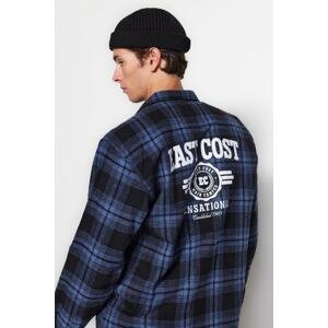 Trendyol Indigo Men's Relaxed Fit Back Printed Checkered Pocket Detail Lumberjack Thick Winter Shirt