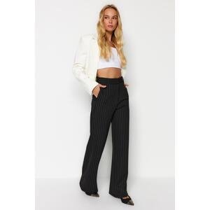 Trendyol Black Striped Straight Fit High Waist Knitted Trousers