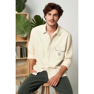 Trendyol Stone Men's Relaxed Fit Label Detailed Single Pocket Gabardine Textured Shirt Jacket