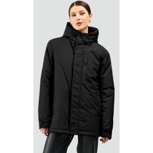 River Club Dámské černé fleecové zimní kabáty s kapucí a větruodolné s kapucí Parka