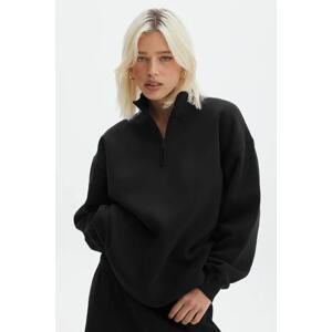 Madmext Black Zipper Detailed Oversize Sweatshirt