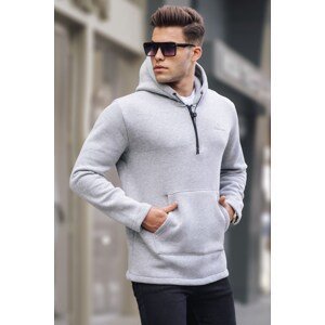 Madmext Gray Zipper Detailed Hoodie Basic Sweatshirt 6005