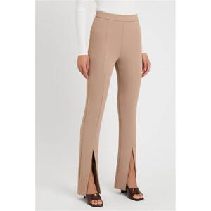 Madmext Beige High Waist Slit Women's Trousers