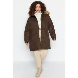 Trendyol Curve Khaki Furry Hooded Coat