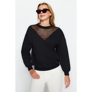 Trendyol Black Mesh Detailed Fleece Oversize/Wide-Fit Knitted Sweatshirt
