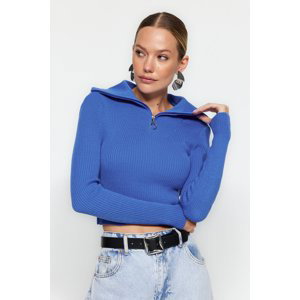 Trendyol Blue Crop Zipper Detail Knitwear Sweater