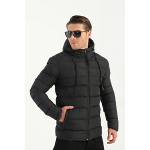 River Club Men's Black Inner Lined Hooded Water And Windproof Puffer Winter Coat
