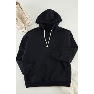 Trendyol Navy Blue Men's Limited Edition Oversize/Wide Cut Hooded Sweatshirt with Round Pockets and Fleece Inside