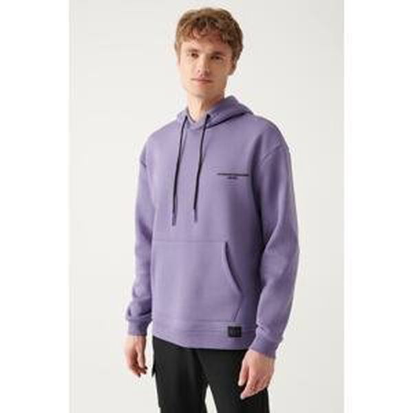 Avva Lilac Oversize Hooded Collar Printed Unisex Sweatshirt