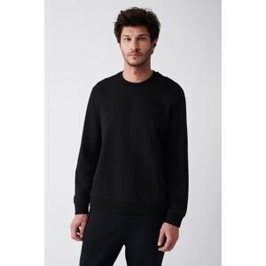 Avva Men's Black Crew Neck Cotton 2 Threads No Raising Flexible Comfort Fit Sweatshirt