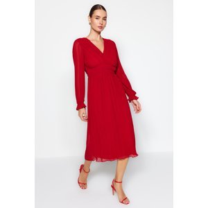 Trendyol červené skládané šifonové tkané šaty s podšívkou