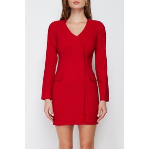 Trendyol Red Pocket Detailed Buttoned V-Neck Woven Jacket Dress