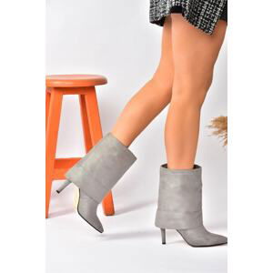 Fox Shoes Gray Suede Thin Heeled Daily Women's Boots