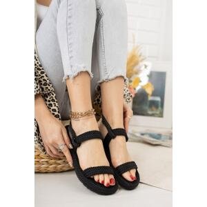 Fox Shoes Black Rope String Straw Women's Sandals