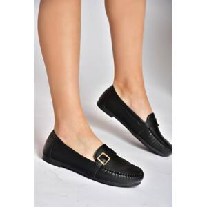 Fox Shoes Black Buckle Detailed Daily Women's Ballerinas