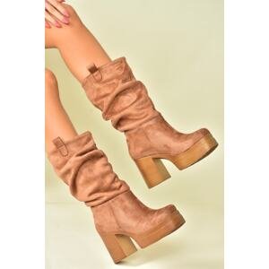 Fox Shoes Tan Suede Thick Heeled Drawstring Women's Boots