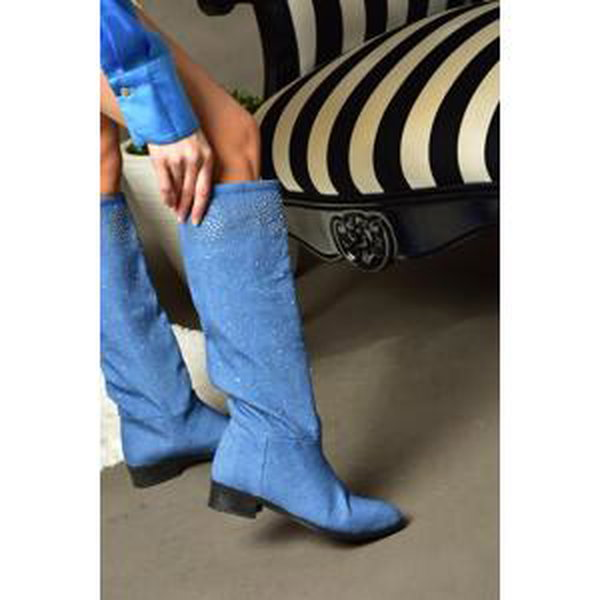 Fox Shoes R726627510 Blue Denim Stone Detailed Women's Boot