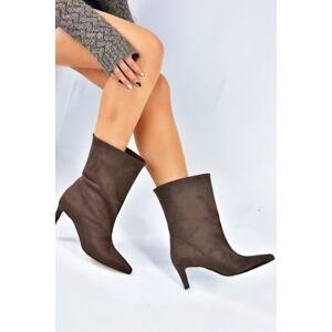 Fox Shoes Brown Suede Short Heeled Women's Boots