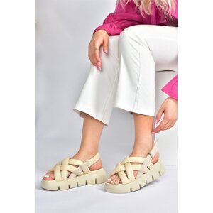 Fox Shoes Beige Fabric Thick Soled Women's Sandals