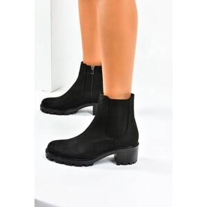 Fox Shoes Black Suede Short Heeled Women's Boots