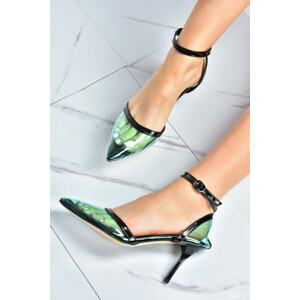 Fox Shoes Green Transparent Pointed Toe Thin Heels Women's Shoes