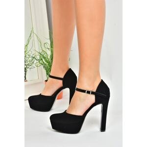 Fox Shoes Black Nubuck Platform Thick High Heels Women's Shoes