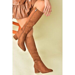 Fox Shoes Tan and Suede Women's Low Heeled Daily Boots