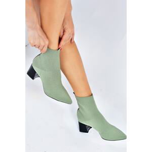 Fox Shoes Green Knitwear Thick Heeled Women's Boots