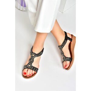 Fox Shoes Black Metal Beaded Daily Women's Sandals