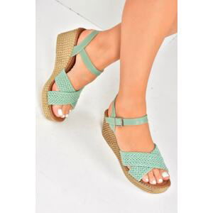 Fox Shoes Green Fabric Wedge Heeled Women's Shoes