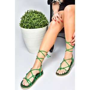 Fox Shoes Green Lacing Detailed Women's Sandals