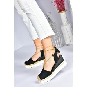 Fox Shoes Black Suede Wedge Heeled Women's Shoes
