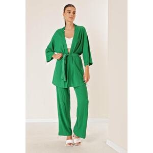 By Saygı Crescent Pants Pocket Kimono Suit Green