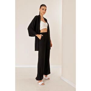 By Saygı Crescent Pants Pocket Kimono Suit Black