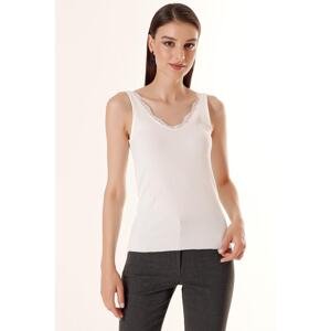 By Saygı Front Back Lace Thick Strap Camisole Undershirt Ecru