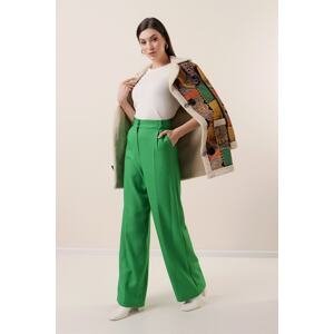By Saygı Wool-Effect Palazzo Trousers Green with Side Pockets