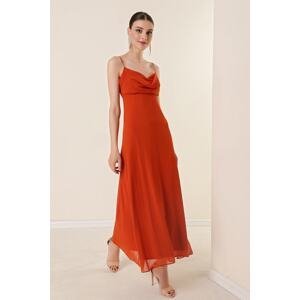 By Saygı Lined Long Chiffon Dress with Ambrosia Back Detail Tile