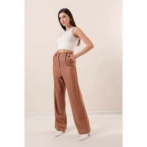 By Saygı Wool-Effective Palazzo Pants with Side Pockets Camel