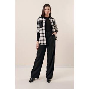 By Saygı Wool-Effect Palazzo Pants with Side Pockets Black