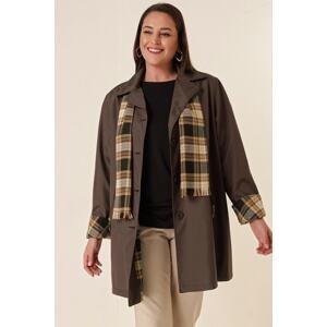 By Saygı Plus Size Bondit Coat with Lined Pocket, Zippered Scarf Accessory