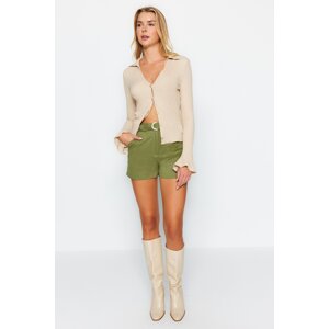 Trendyol Khaki Belt Suede Woven Shorts