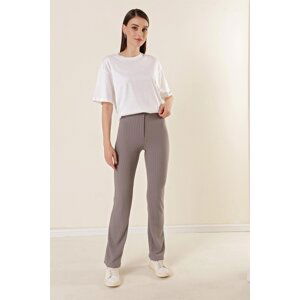 By Saygı High Waist Striped Knitted Crepe Palazzo Trousers Gray