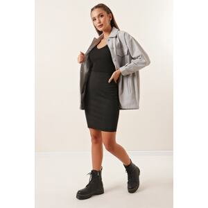 By Saygı Full Lycra Steel Interlop Skirt with Elastic Waist Black