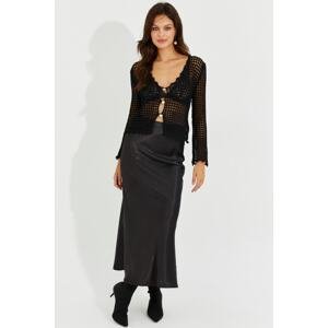 Cool & Sexy Women's Black Satin Maxi Skirt