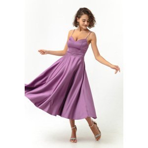 Lafaba Women's Lavender Thin Strap Midi Satin Evening Dress